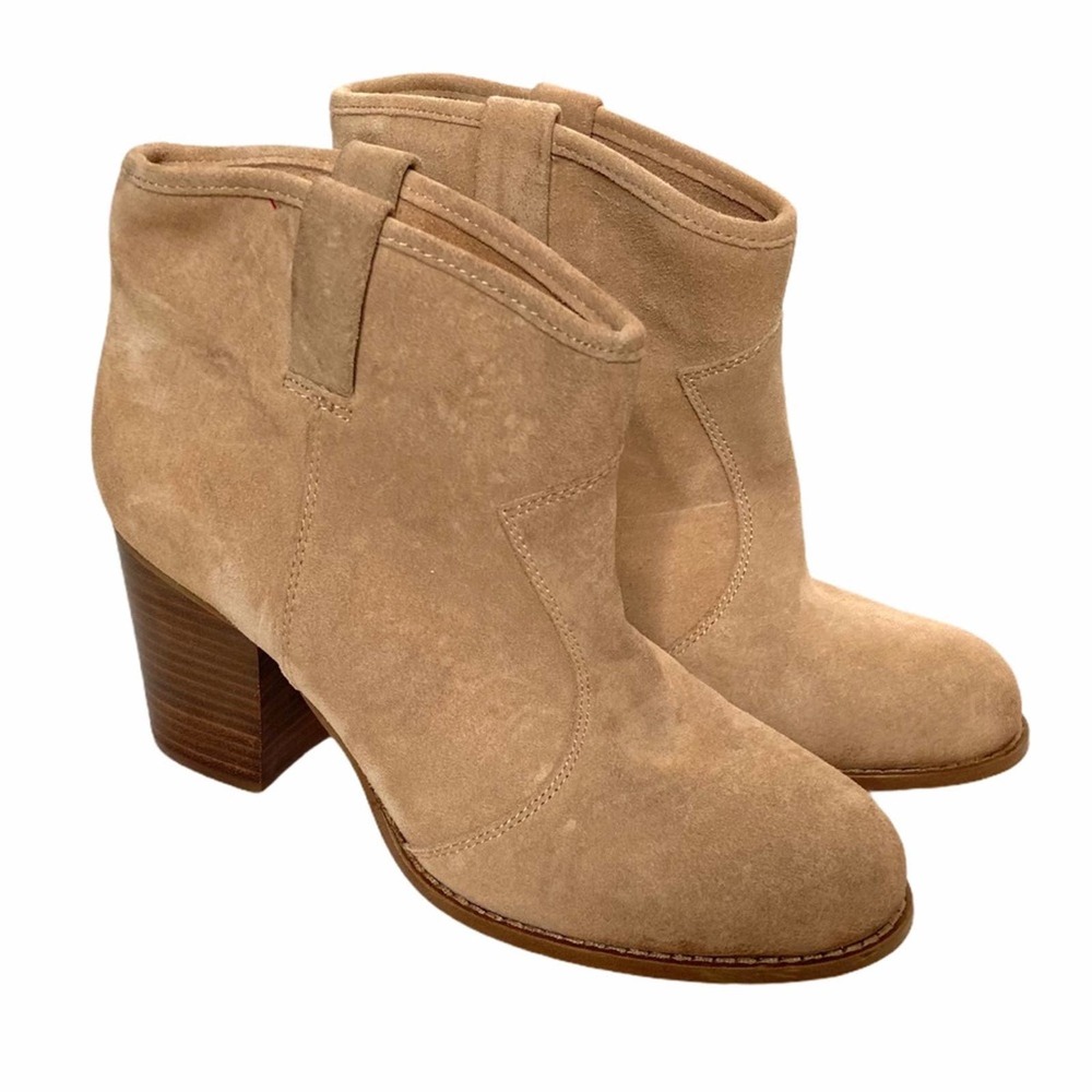 Splendid Latoka Block Heel Suede Western Ankle Booties Sz 9 Neutral Tan